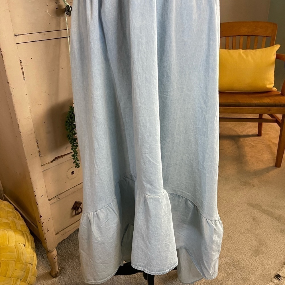 Molly Bracken Maxi Dress Light Denim Coquette Country Western Ruffle Boho Sz XL - Picture 10 of 16